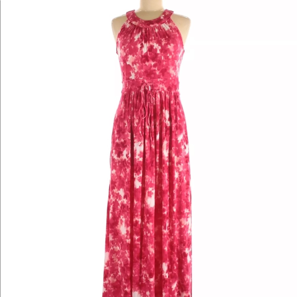 Calvin Klein halter maxi slit dress Sz 8 pink tied dye with pockets drawstring